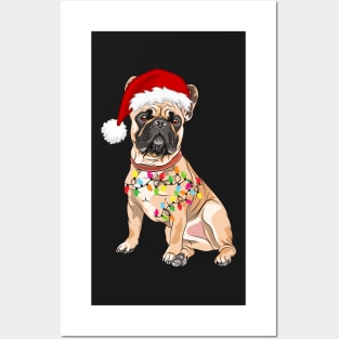 Bulldog Holiday Christmas Light - Funny Bulldog Lights Christmas in Santa Hat Holiday Santa Posters and Art